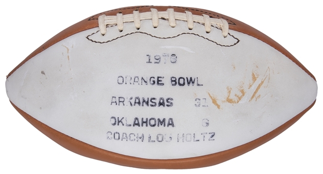1977 Arkansas Orange Bowl Game Ball Presented to Lou Holtz (Holtz LOA)